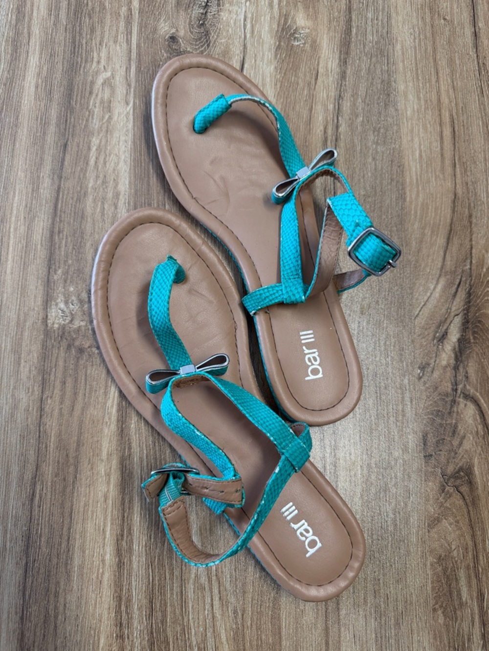 Bar III Teal Strappy Toe-Loop Sandals with Ankle Buckle